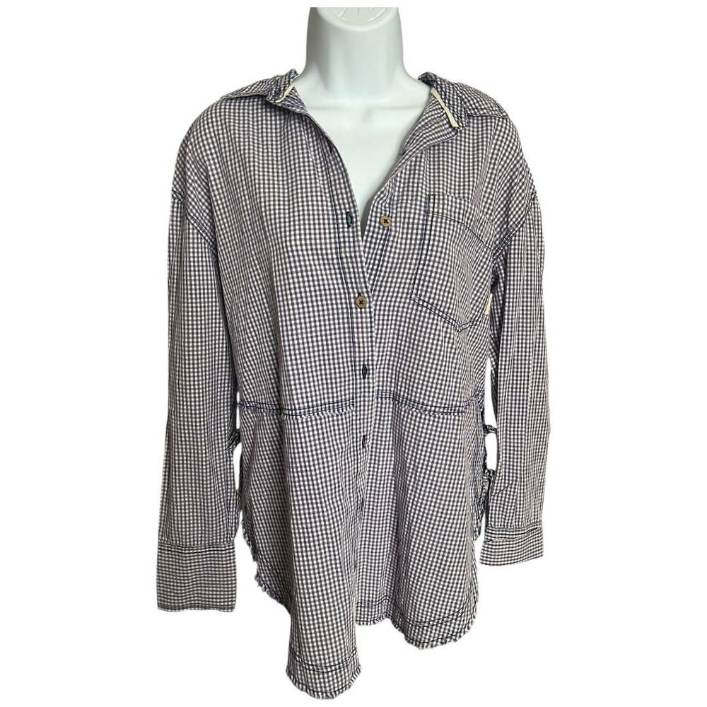 We the Free purple white gingham tie sides long sleeve button shirt XS NEW